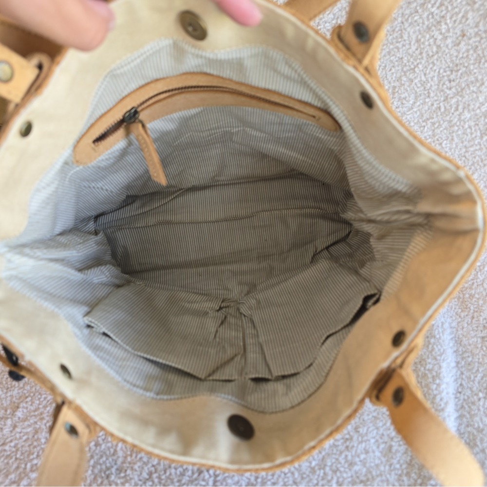 Le Papillon Upcycled Canvas And Leather Shoulder Bag Purse Tote French Detail - Picture 8 of 14